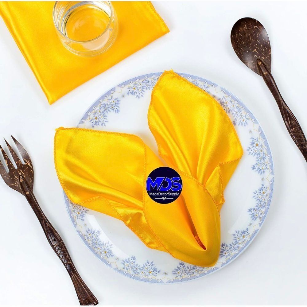 MDS pack of 12Pieces Wedding Satin Napkin Square 12 X 12 Inches  - yellow‎ gold